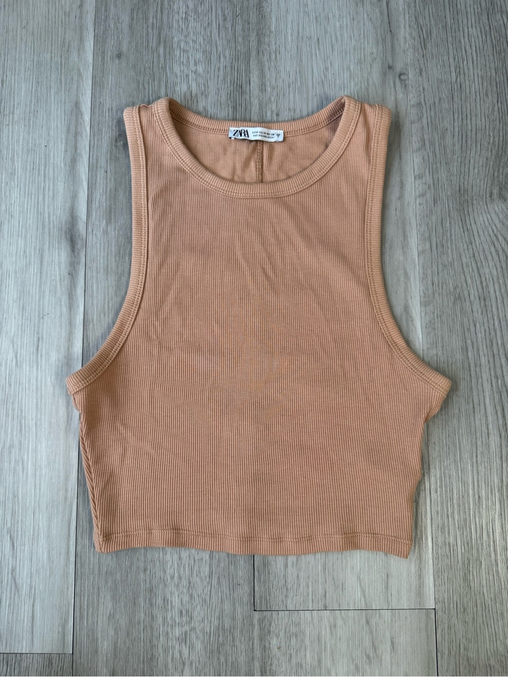 Zara Women’s Ribbed High Neck Sleeveless Cropped Top Beige Pink Color Sz Medium